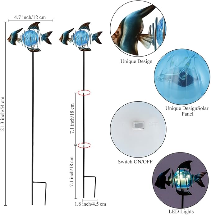 Outdoor Garden Solar Lights,Fish Solar Figurine Lights with Stakes,Waterproof Decorative Solar Lights for Patio,Yard,Lawn,Garden Stakes Decorative Present for Mom
