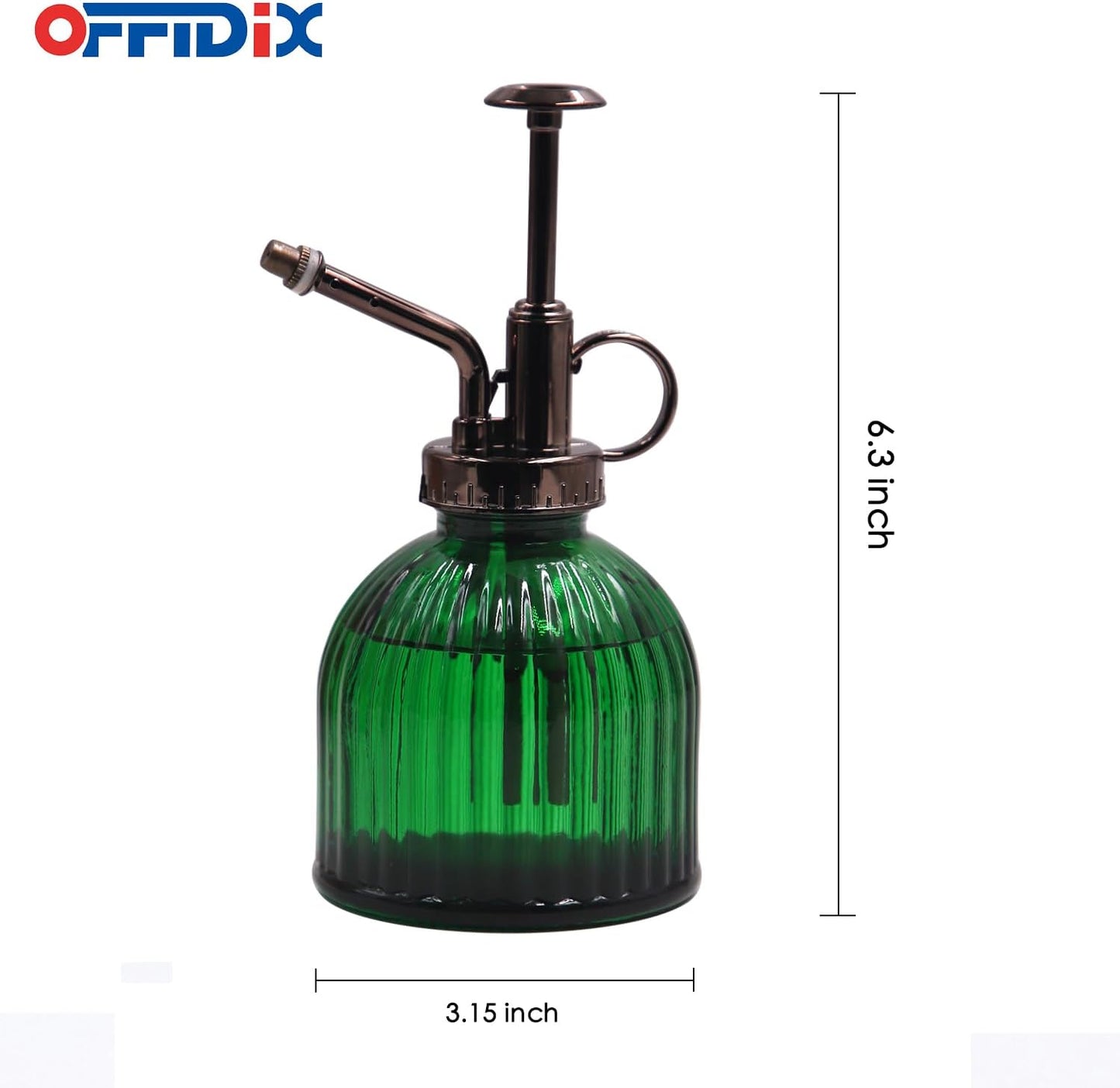 OFFIDIX Plant Mister Spray Bottle Glass Mister for Inside 6.3" Tall Vintage Style with Bronze Plastic Top Pump One Hand Watering Can for Indoor Potted Plants Terrariums Green