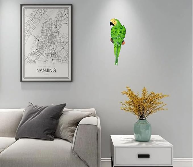 Bright Resin Parrot Statues and Figurines Home Decorations, Realistic Tropical Parrot Sculpture for Wall Decor, Tree, Patio, Garden, Outdoor Pool Statues DIY Bird Ornament(Green)