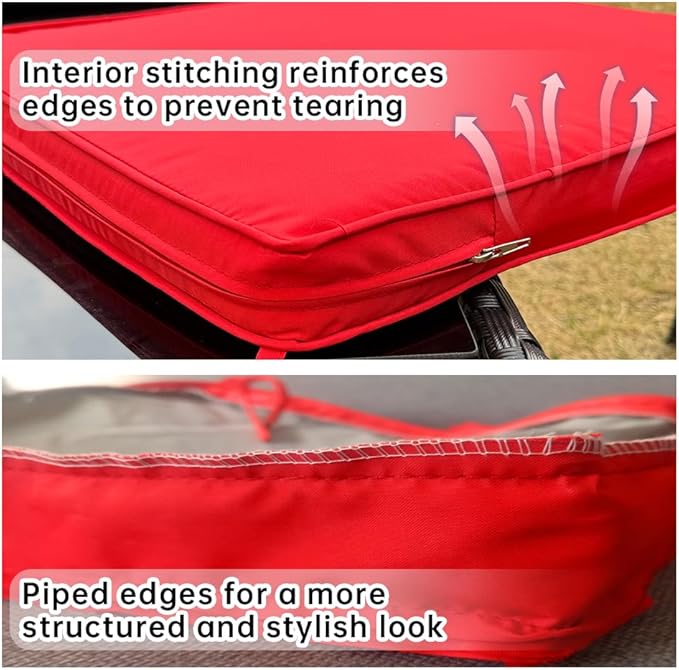 3-Pack Outdoor Patio Furniture Replacement Cushions Set–High-Elastic Sponge Cushions Fit 4-Piece Wicker Rattan Sofa, Loveseat & Chairs, 36x18x2 & 18x18x2, Waterproof, Fade-Resistant (Wine red)