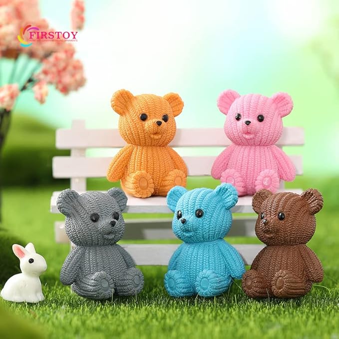 8Pcs Mini Resin Teddy Bear Figurines Cute Sweater Bears Desktop Ornaments Car Interior Decoration Garden FigurinesTiny Bear Statues Animals Sculpture Micro Landscape