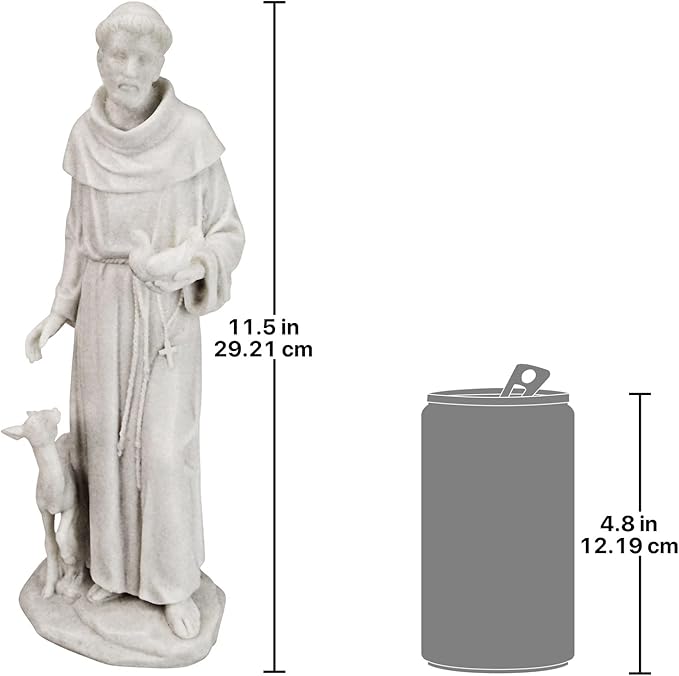 Design Toscano Francis of Assisi, Patron of Animals Religious Statue Figurine, 11 inches tall, Cast Marble Resin, White Finish