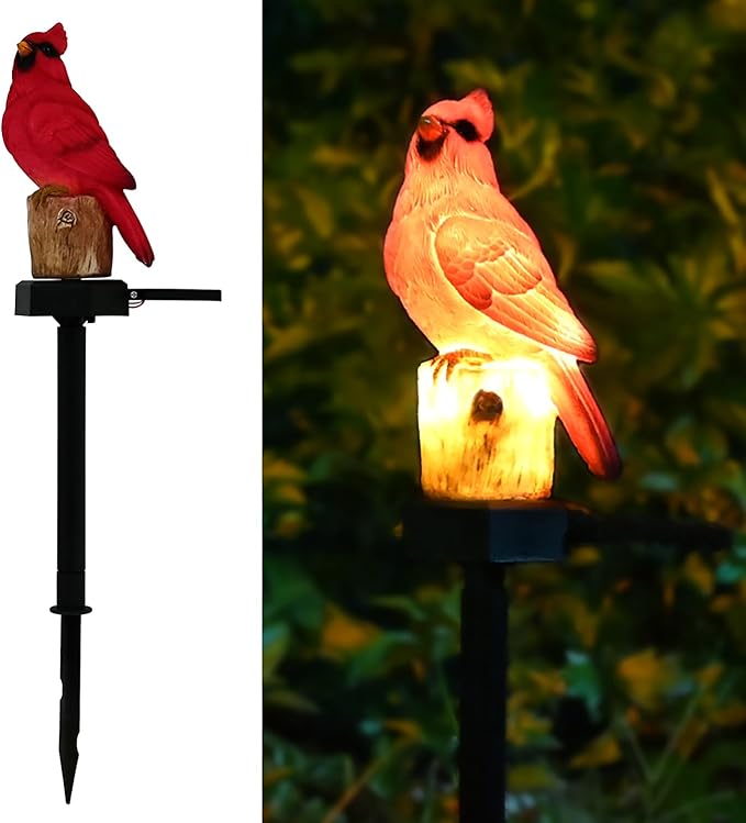 Cardinal Garden Decor Red Bird Figurine Memorial Solar Light Outdoor Stake Patio Yard Art Lawn Ornaments Porch Cute Christmas Decorations Outside Mom Grandma Women
