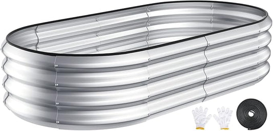 Kesfitt Raised Garden Bed Kit,Outdoor Galvanized Planter Large Metal Raised Boxes with Safety Edging and Gloves for Gardening Vegetables,Fruits,Flower(4x2x1FT)