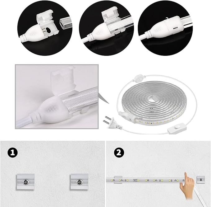 Outdoor LED Strip Lights,AC110V 65.6FT/20M LED Light Strip White,IP65 Waterproof 6500K Flexible LED Rope Lights for Patio Backyard Garden Kitchen Lighting(65.6FT, White)