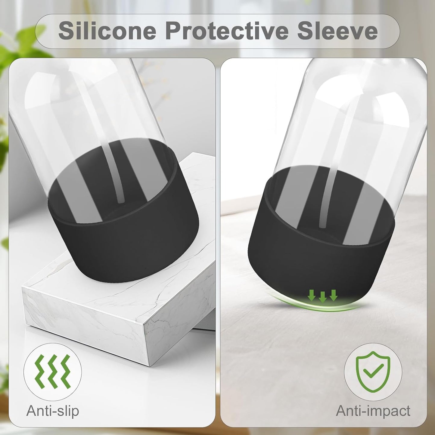 2 Pack Glass Spray Bottles with Silicone Sleeve, 16 oz Empty Refillable Containers with Adjustable Spray Nozzles, Spray Bottles for Hair, Cleaning Solutions and Plants Black