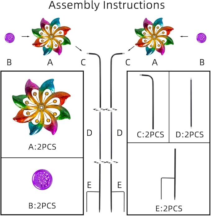 DREAMYSOUL 2 Packs Outdoor Metal Wind Spinner, Colorful Pinwheels for Yard and Garden, Kinetic Rainbow Spinner Wind Sculpture Garden Decor