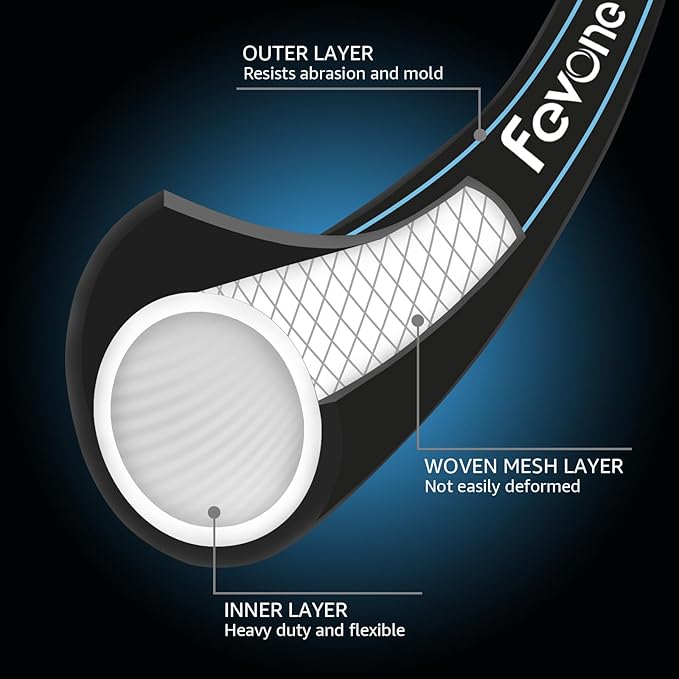 Fevone 75 ft Garden Hose, 2-Year Warranty, Heavy Duty Water Hose, Hybrid Polymer, Kink Resistance, Flexible, Durable, Solid Brass Fittings, 3/4" GHT, 5/8" ID, 600 PSI,