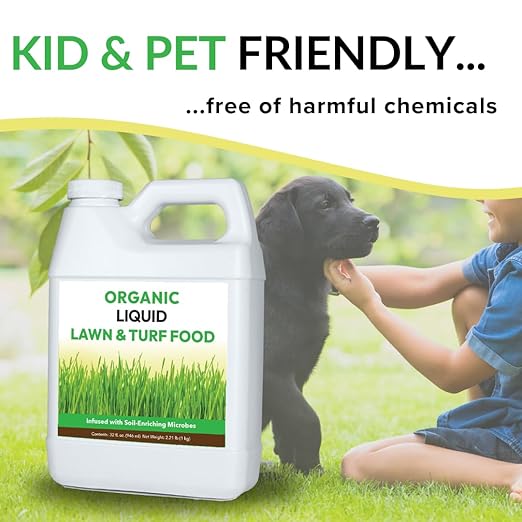Organic Liquid Lawn & Turf Food - Quickly Rejuvenates Lawn Health and Restores Rich Green Colors to Depleted Grass | Infused with Soil Enriching Microbes (32oz - 2 Pack, Treats Up to 10,000 Sq. Feet)