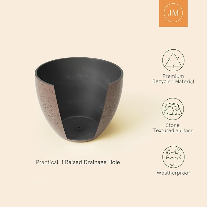 LA JOLIE MUSE 14.2/11.3/8.6 Inch Large Planters,Indoor/Outdoor Round Planters Set of 3,New Iron Plant Container with Drain Holes,Tree Flower Plant Pots for Patio and Deck