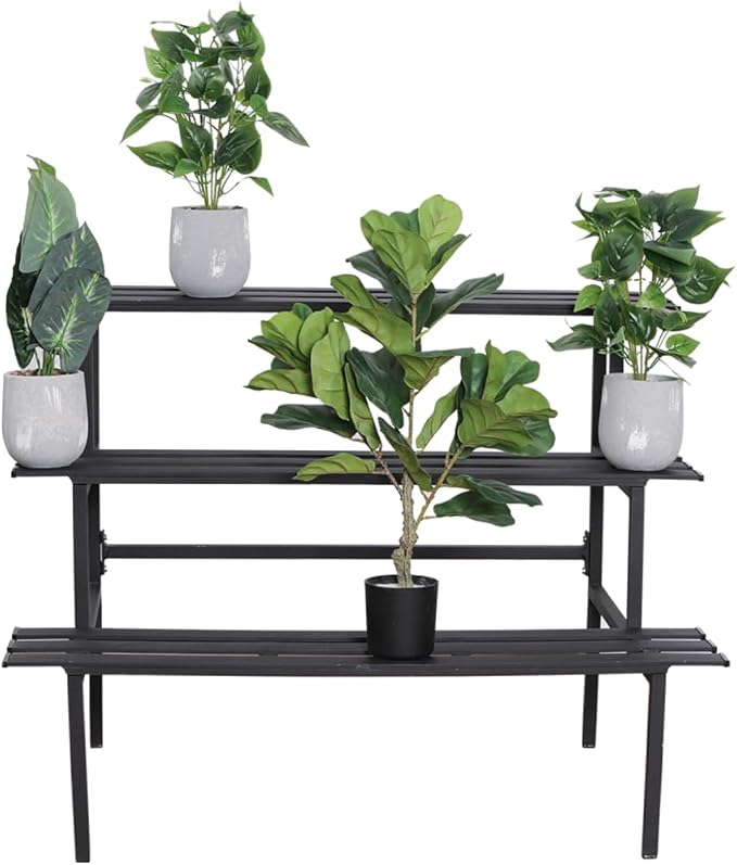 Versatile 3-Tier Metal Plant Stand, Ladder Designed, Heavy-Duty Utility Storage Rack for Indoor & Outdoor Use, Decorative Plant Display for Home, Garden, Patio, and Balcony.