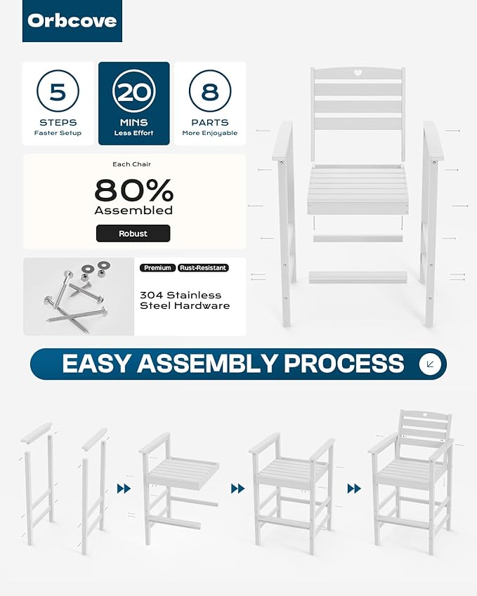 3-Piece HDPE Outdoor Bar, Outdoor Bar Stools and Outdoor Bar Table with Heart Cutout Design, All Weather Bistro Set Outdoor for Patio, Porch, Pool (White)