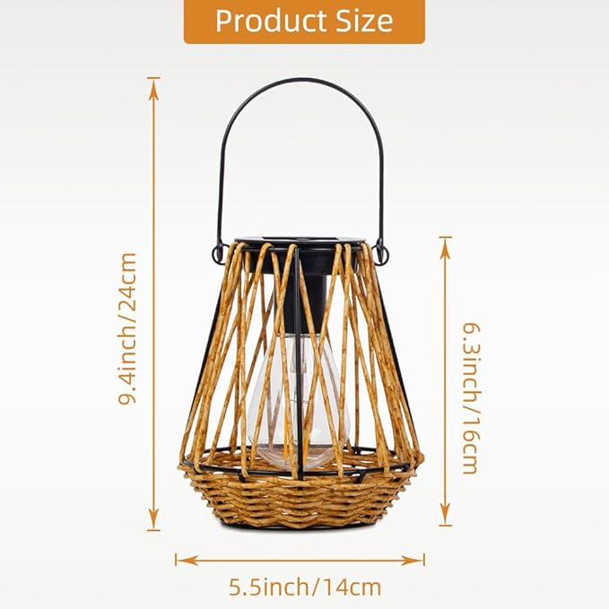 Solar Lanterns,2 Pack Hanging Solar Lantern Outdoor Lanterns for Patio Waterproof,Rattan Lantern with Handle,Decorative Retro Rattan Lights for Yard