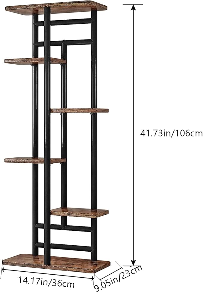 LINZINAR Plant Stand 6 Tier 7 Plant Multiple Flower Rack Holder Shelves Rack Storage Organizer Display Indoor Planter for Balcony Bedroom Patio Garden Living Room, Black