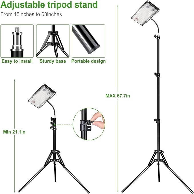 LBW Grow Light with Stand, Full Spectrum LED Plant Light for Indoor Plants, Floor Grow Lamp with 63" Adjustable Tripod, 4H/8H/12H Timer, 6 Dimmable Brightness, Ideal for Tall Plants
