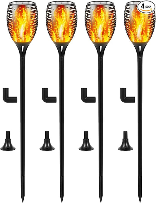 I-SHUNFA 96 LED Outdoor Waterproof Solar Torch Lights with 3 Modes—Flickering Flame, Fade Effect, or Full Brightness Automatic On/Off Landscape Decorations and Security Lights (4, Warm)