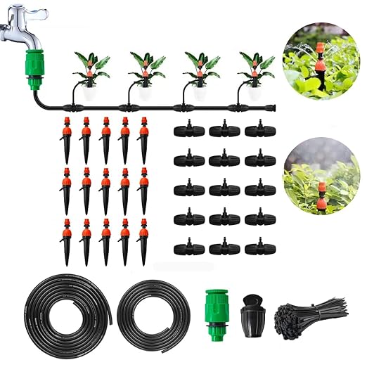 49.21 FT Garden Automatic Watering Irrigation System, Spray drip Irrigation Atomization Integrated Home Gardening Irrigation System, Garden Watering System Adjustable Flexible Nozzle Sprayer System