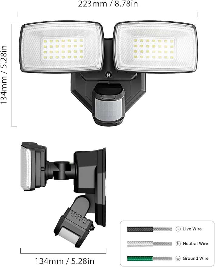 Onforu 32W 2 Head Motion Sensor Outdoor Lights, 3200LM 6500K LED Security Light, Dusk to Dawn, Motion Detector Light for Outside, IP65 Waterproof Flood Lights for Garage, Yard(Black)