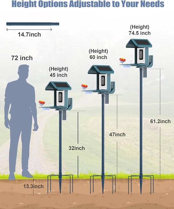 Bird Feeder Pole Stand – 74.5 Inch Height Feeding Station with 1-Inch Dia Heavy Duty for Hanging Feeders, Bird House Pole Mount Kit for Outdoor, Slip-Fit Connection，Blue