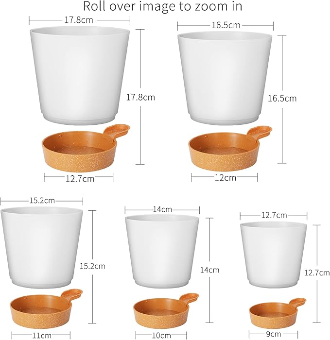 GARDIFE Plant Pots 7/6.5/6/5.5/5 Inch Self Watering Planters with Drainage Hole, Plastic Flower Pots, Nursery Planting Pot for All House Plants, African Violet, Flowers, and Cactus,White