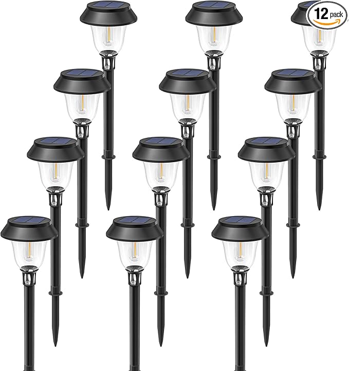 Solar Pathway Lights,12 Pack LED Solar Lights Outdoor Waterproof,3200K Landscape Lighting,2 Brightness Mode Solar Path Lights,Landscape Lights,Solar Garden Lights for Yard Lawn Walkway Driveway