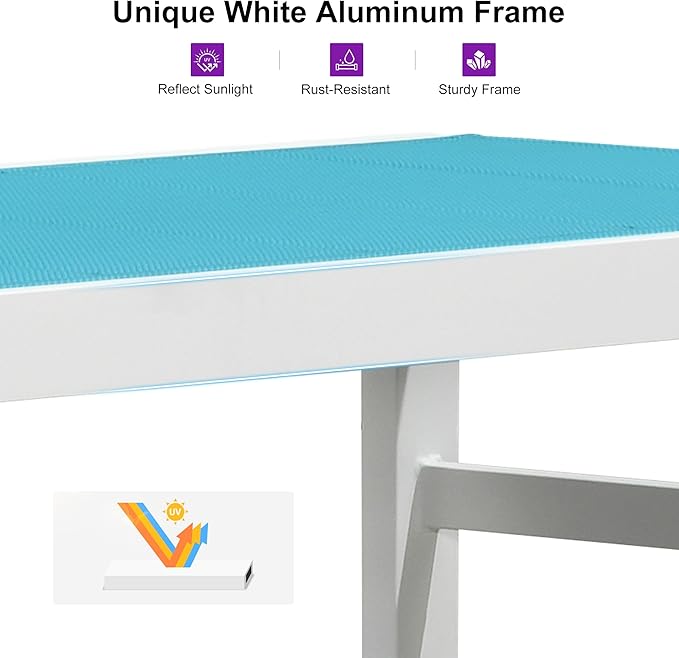 PURPLE LEAF Outdoor Chaise Lounge Adjustable Sunbathing Recliner with Armrest Blue 2 Sets