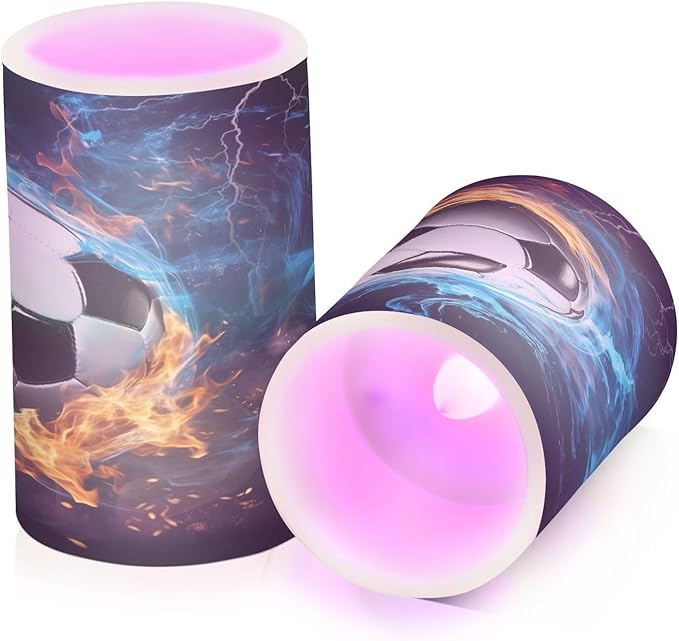 Flickering Flameless Candles, Soccer Ball LED Candles with Remote Timer, Set of 2 Battery Operated Candle for Valentine Wedding Birthday