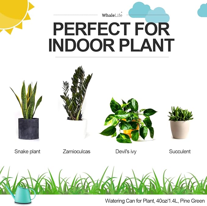 WhaleLife Indoor Watering Can for House Bonsai Plants (1.4L, Pine Green)