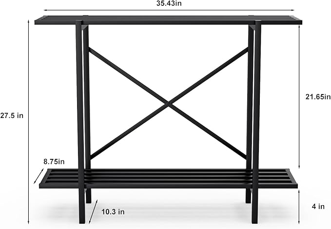 Zhongma 2 Tier Metal Sturdy Heavy Plant Stand, Narrow Plant Stand Indoor and Outdoor, L35.43 x W10.3 x H27.5 inch, 440 LBS Capacity & Heavy Duty Construction