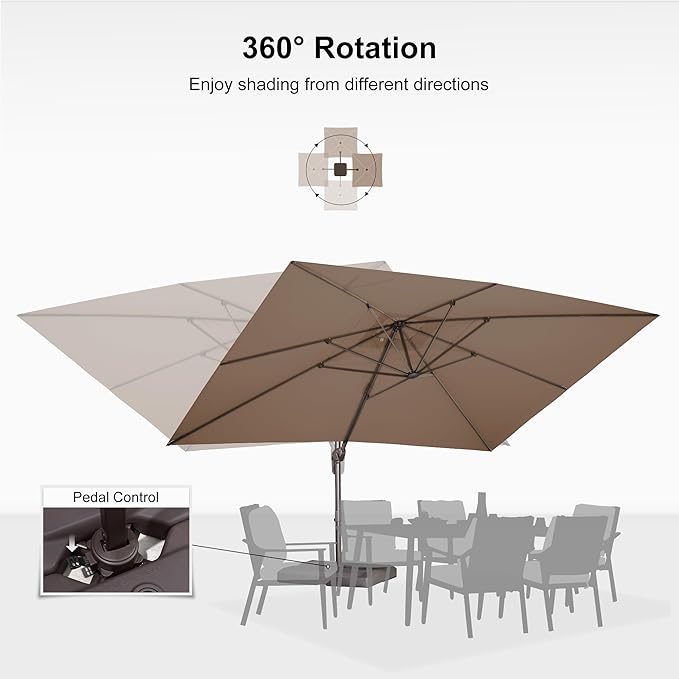 PURPLE LEAF 10' X 13' Patio Cantilever Umbrella Rectangle Umbrella Outdoor with Aluminum Offset Hanging and 360° Rotation for Pool Garden Deck Patio, Taupe