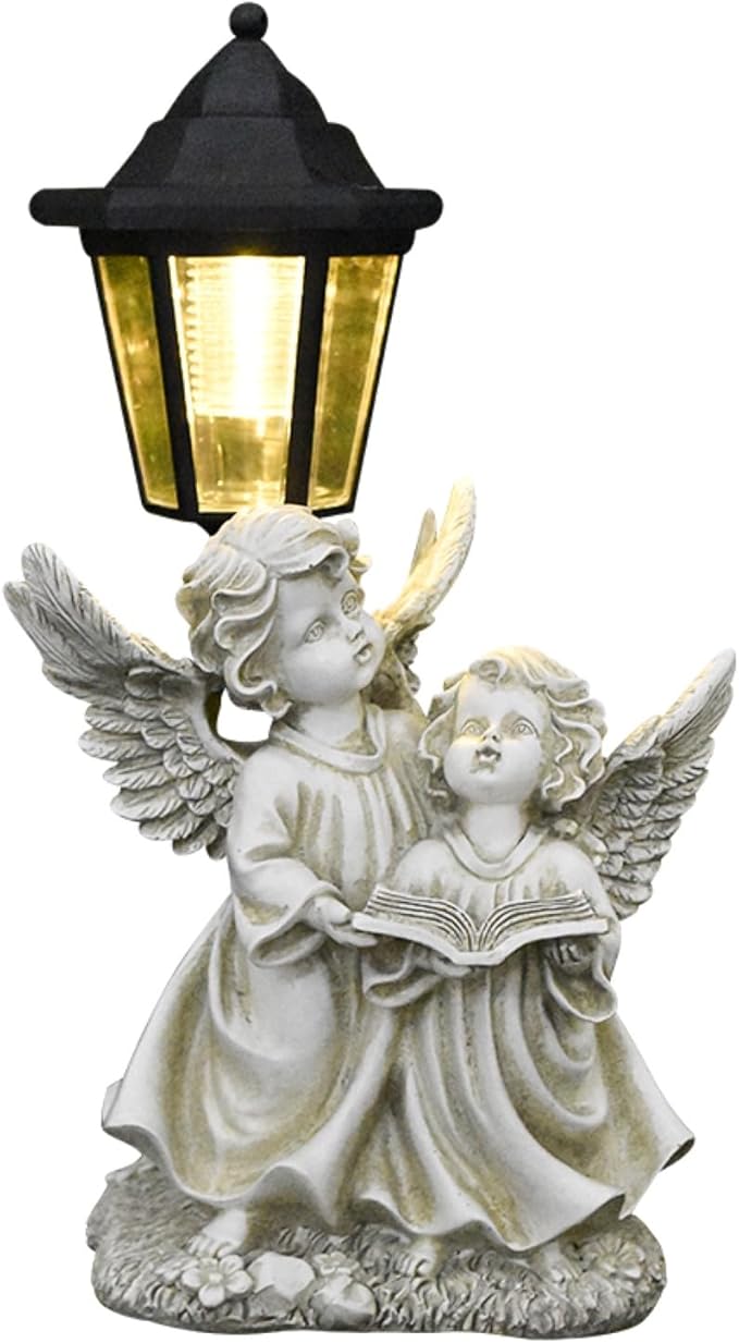 Solar Garden Outdoor Decor Statues Winged Angel Reading with Light,Outside-Outdoor Decorations Sculptures for Patio Yard Lawn Walkway Ornaments Clearance Gifts for Mom Grandma Birthday