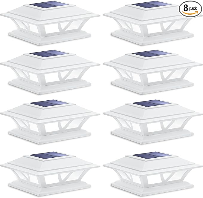 SIEDiNLAR Solar Post Lights Outdoor 2 Modes LED Fence Deck Cap Light for 4x4 5x5 6x6 Posts Garden Patio Decoration Warm White/Cool White Lighting White (8 Pack)