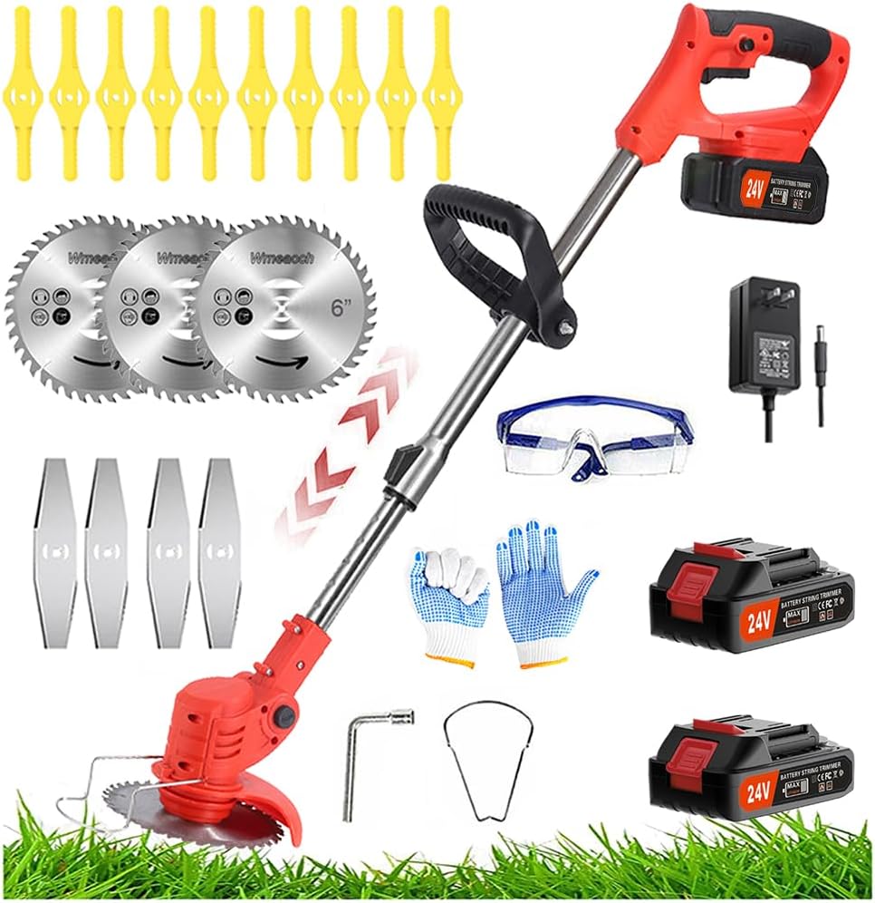 Electric Weed Wacker 24V Battery Electric WeedWacker with 6,000 RPM and 650W Motor Weed Wacker Cordless with 2 Batteries 2.0Ah The Perfect Partner for Garden and Lawn Care