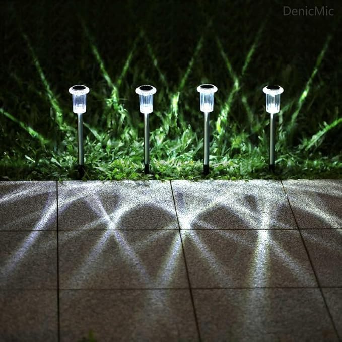 DenicMic Solar Lights Outdoor Pathway Lights 6000K LED Waterproof Acrylic Lamp Head Stainless Steel Stake for Yard Garden Landscape Path Walkway Driveway Patio Lawn (15Pack Cold White)