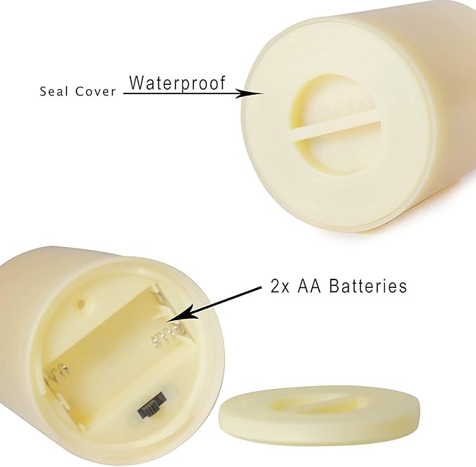 2 Waterproof Outdoor Battery Operated Flameless LED Pillar Candles with Timer Flickering Plastic Resin Electric Decorative Light for Lantern Patio Garden Home Decor Party Wedding Deco 3x4 Inch