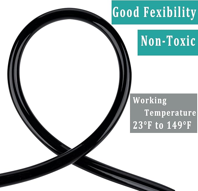 Black Vinyl Tubing 5/8” ID × 4/5” OD - 50 Feet PVC Flexible Plastic Tube Hybrid Hose, Transfer Water Air Oil for Pond Fountain Garden, Non-toxic and BPA free