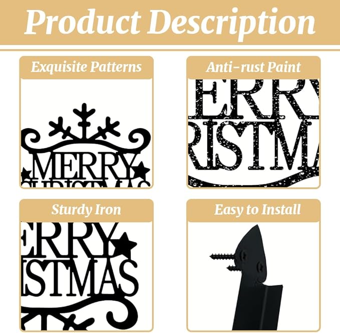 peacoblue Iron Plant Hangers Hooks for Outdoor Indoor Hanging Plants Flower Fern Pots Lantern Bird Feeder,11.5"x14.3" Weather Resistant Metal Wall Holder for Porch Garden Farmhouse(Merry Christmas)