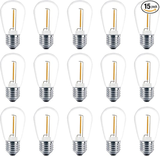 Meconard Shatterproof LED S14 Replacement Light Bulbs,E26 Medium Screw Base, Vintage Edison Bulbs Equivalent to 11 Watt, Fits for Commercial Outdoor Patio String Lights, 2200K Warm White, 15 Pack
