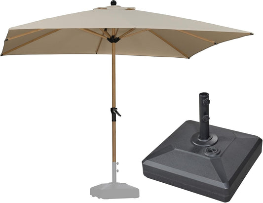 PURPLE LEAF 10' x 10' Square Patio Umbrella with Base Outdoor Umbrella Market Umbrella with Crank & 8 Ribs Aluminum Outdoor Table Umbrella for Pool Deck Backyard, Beige