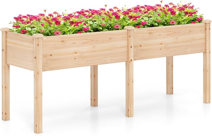 Giantex Raised Garden Bed, Elevated Wood Planter Box with Drain Hole, Gardening Planter Raised Bed for Planting Vegetables Flowers Succulents Herbs,73" Lx23 Wx30 H