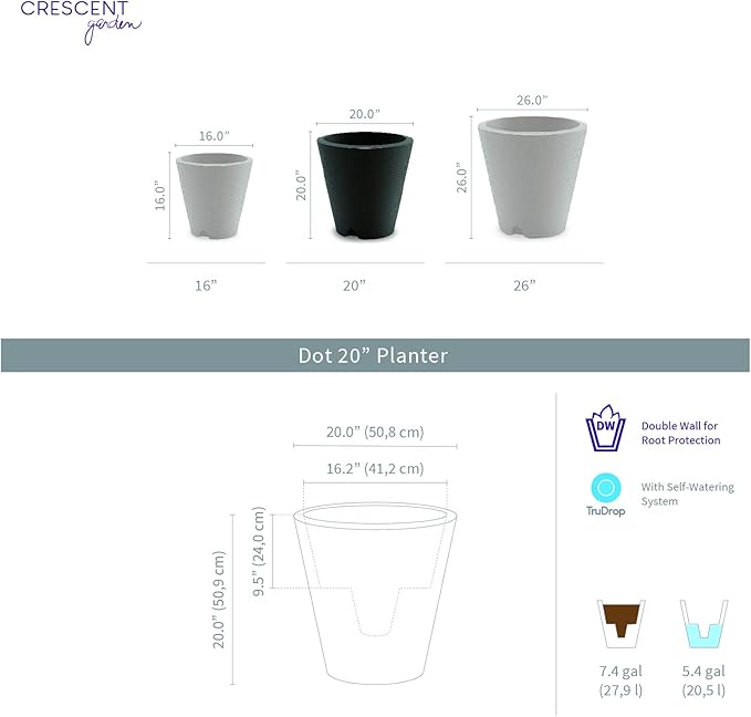 Crescent Garden Dot TruDrop Indoor/Outdoor Planter, Self-Watering Plant Pot, 20 Inches, (Old Bronze)
