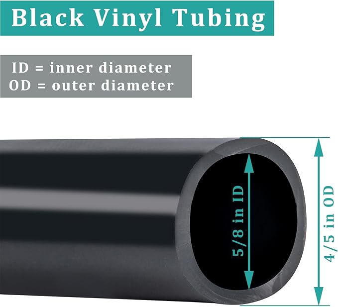 Black Vinyl Tubing 5/8” ID × 4/5” OD - 25 Feet PVC Flexible Plastic Tube Hybrid Hose, Transfer Water Air Oil for Pond Fountain Garden, Non-toxic and BPA free