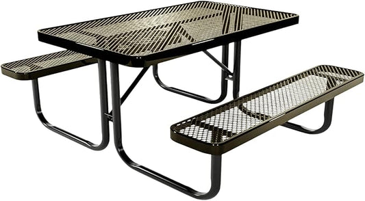 Heavy-Duty Portable Outdoor Kids Table, Expanded Metal Kids Picnic Table, Commercial-Grade Picnic Table, Made in America (4ft Rectangular, Childrens, Textured Gold Vein)