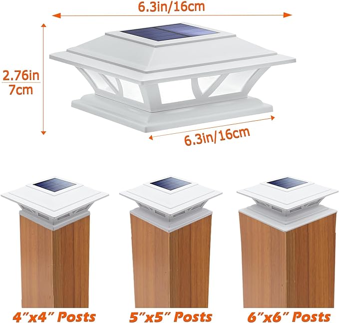 SIEDiNLAR Solar Post Lights Outdoor 2 Modes LED Deck Fence Cap Light for 4x4 5x5 6x6 Posts Patio Garden Decoration Warm White/Cool White Lighting White (1 Pack)