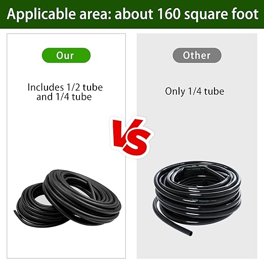 JOPARY 100FT PVC Hose DIY Automatic Flower Waterer Drip Irrigation Kit,Balcony Flower Pot Watering, Smart Watering Drip Irrigation, Irrigation Tubing Hose Adjustable Nozzle Emitters Barbed Fittings