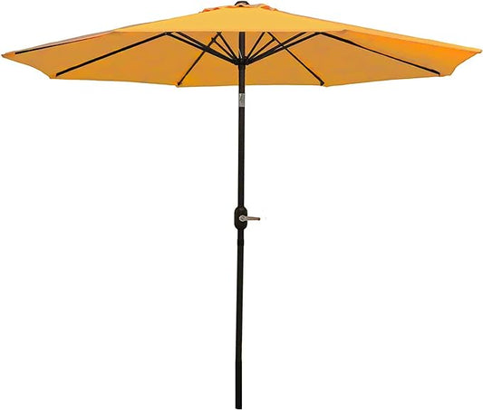 Sunnydaze Outdoor Patio Umbrella - Polyester Table Market Umbrella with Push-Button Tilt and Crank - 8 Sturdy Ribs - Gold - 9ft