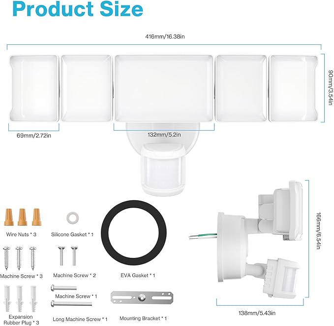 Olafus 100W Motion Sensor Outdoor Lights, 10000LM 6500K Daylight Flood Lights Outdoor Motion Sensor, Dusk to Dawn Outdoor Lighting, IP65 Waterproof Motion Detector Lights for Outside, White