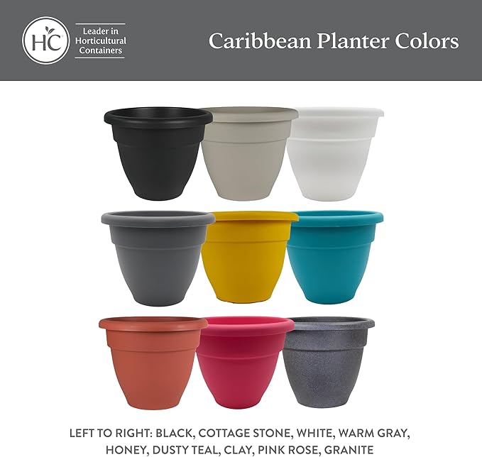 The HC Companies Caribbean Planter Pot - Outdoor & Indoor Plant Pot with Drainage Hole & Plug - Rolled Rim Plastic Pots for Plants & Flowers - Decorative Plant Pot (14" Honey, Pack of 2)