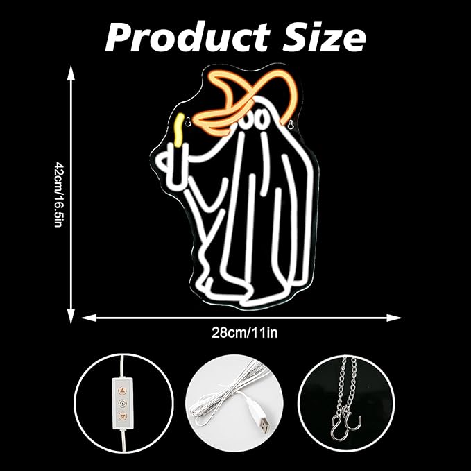 Ghost Neon Sign Wall Decor, Ghost Neon Light Bedroom Wall Decor Suitable for Kids Game Room Man Cave Birthday Halloween Decoration Gift