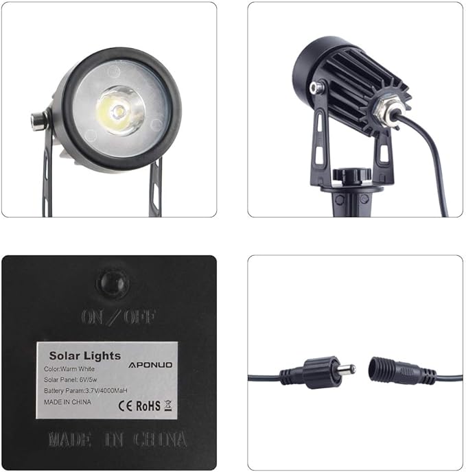 APONUO Metal Solar Spot Lights Outdoor with 9.8ft Cable Solar Powered Landscape Lighting Low Voltage IP65 Waterproof Auto On/Off for Outside Garden Yard Landscape Pathway Garage-Cool White(2-in-1)